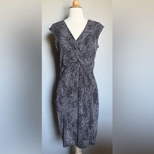 Ann Taylor Dress, Black and White Patterned, V Neck, Faux Wrap, Size 6